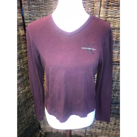 Calvin Klein Jeans V-Neck Long Sleeve Shirt L - Picture 1 of 3